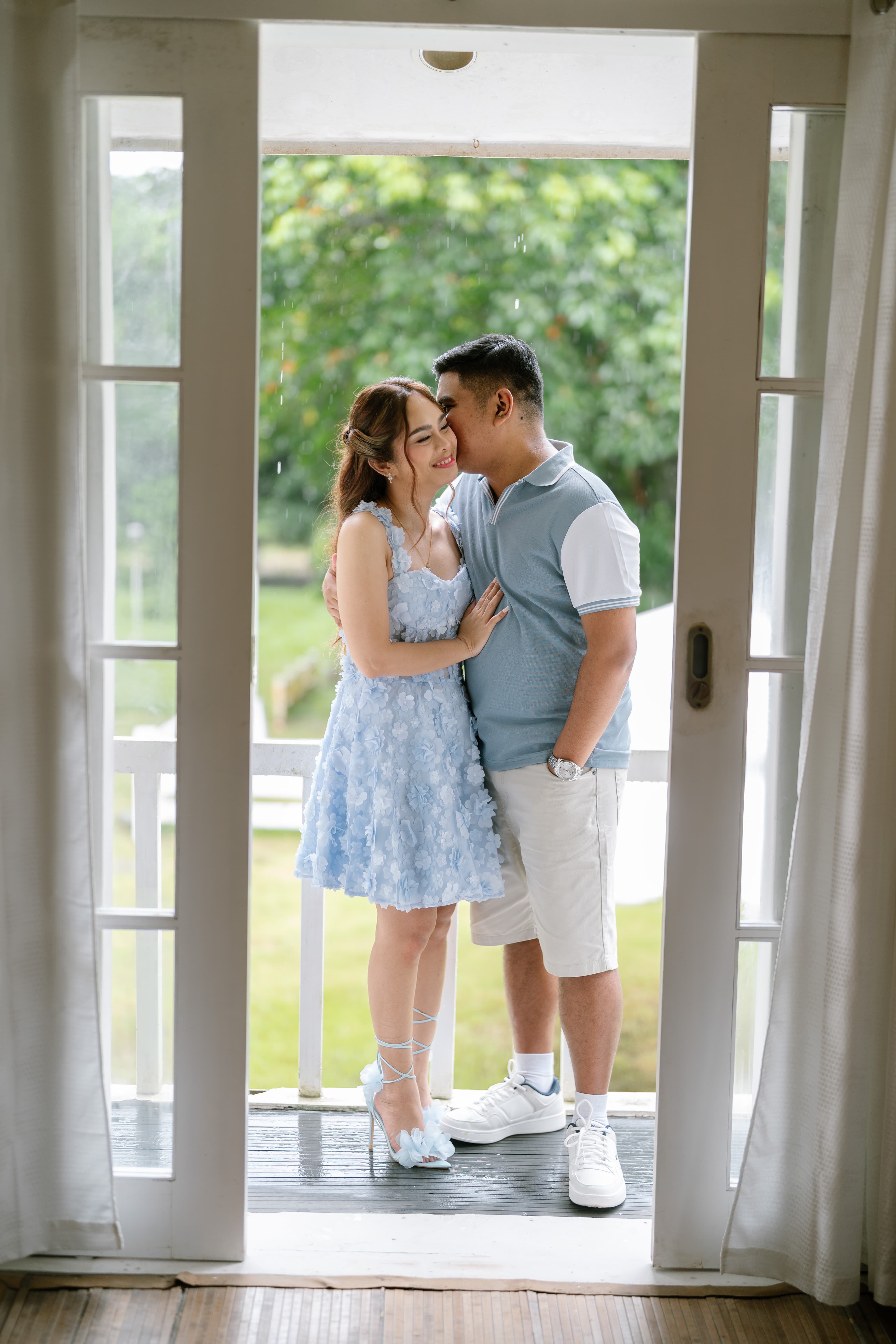 J & J Wedding engagement photo - romantic couple moment